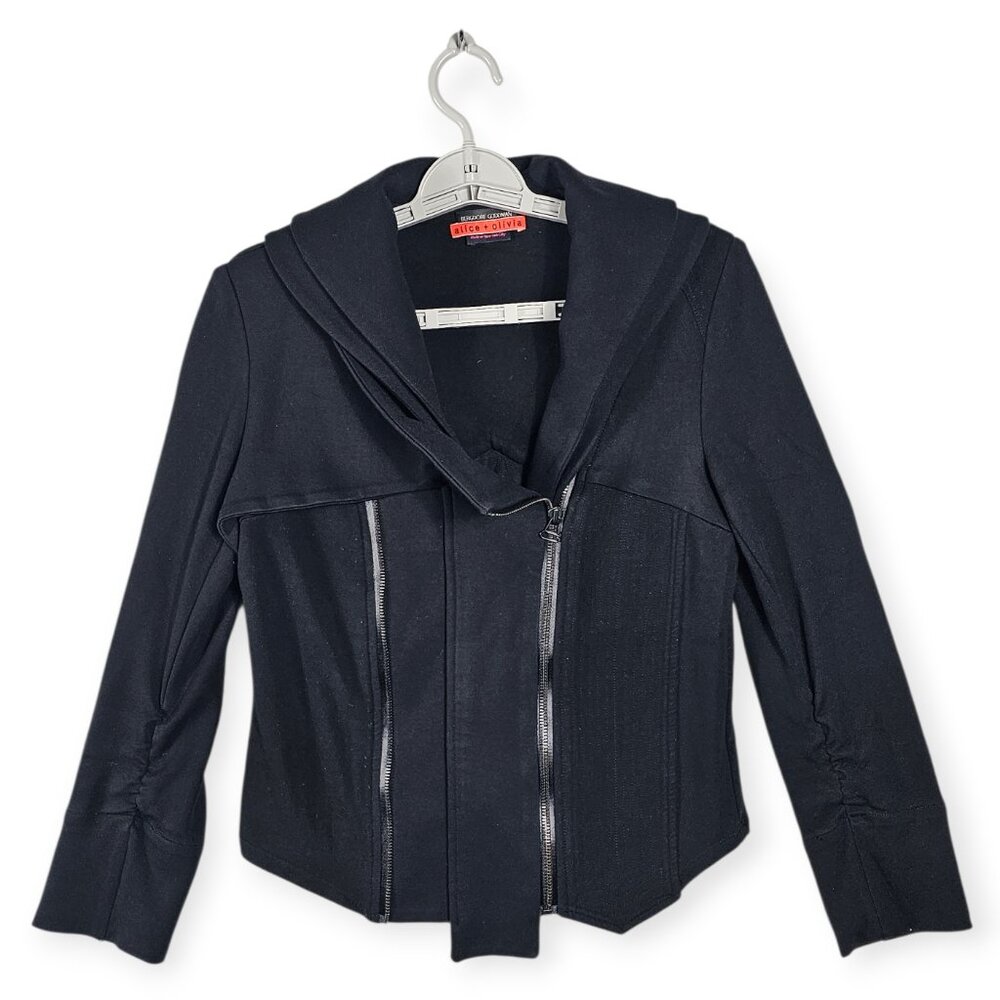 alice + olivia x Bergdorf Goodman Black Asymmetrical Zip Moto Jacket Size XS